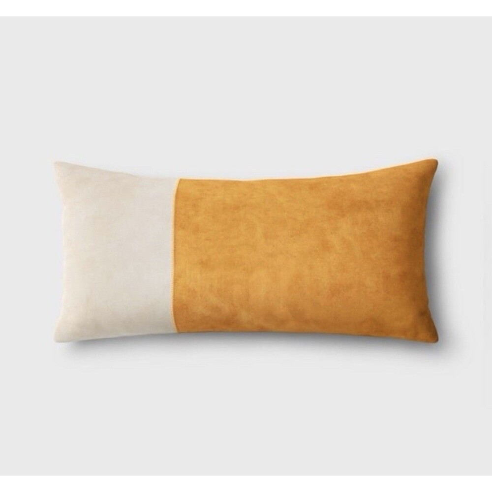 Threshold Oversized 24x12 Colorblock Suede Lumbar Pillow Gold Neutral NEW